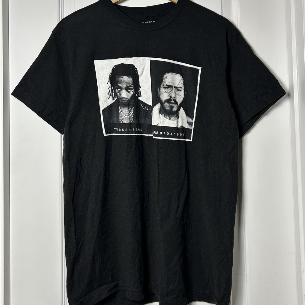Post Malone and Tyla Yaweh Collab Tommy Lee Black Rap Merch Concert T-Shirt